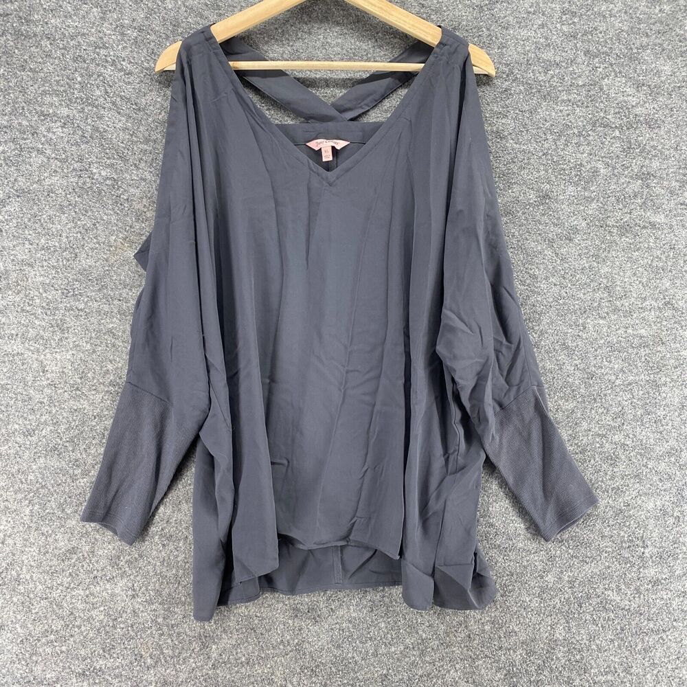 Juicy Couture Blouse Women XL Gray V-Neck Cold Shoulder Long Sleeve
